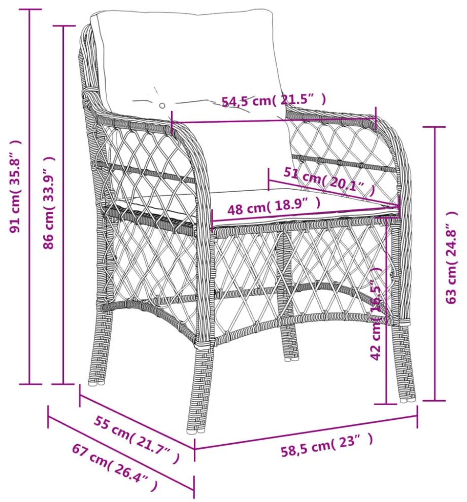 2 db barna polyrattan kerti szék párnával