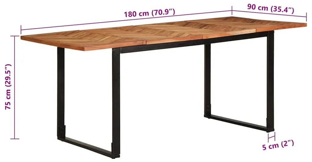 tömör akácfa étkezőasztal 180 x 90 x 75 cm