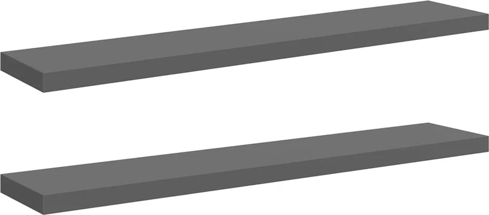 vidaXL 2 db magasfényű szürke MDF lebegő fali polc 120 x 23,5 x 3,8 cm