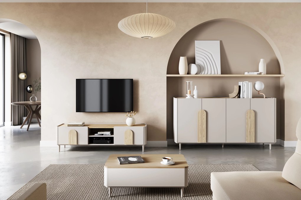 Amilio dohányzóasztal 100 cm fiókos - kasmír / olajozott tölgy