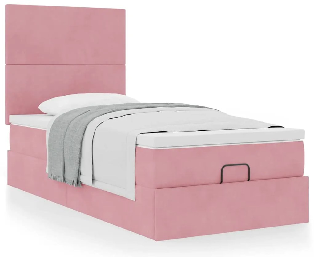 Ottomán ágykeret matracokkal rózsaszín 90x190cm bársony