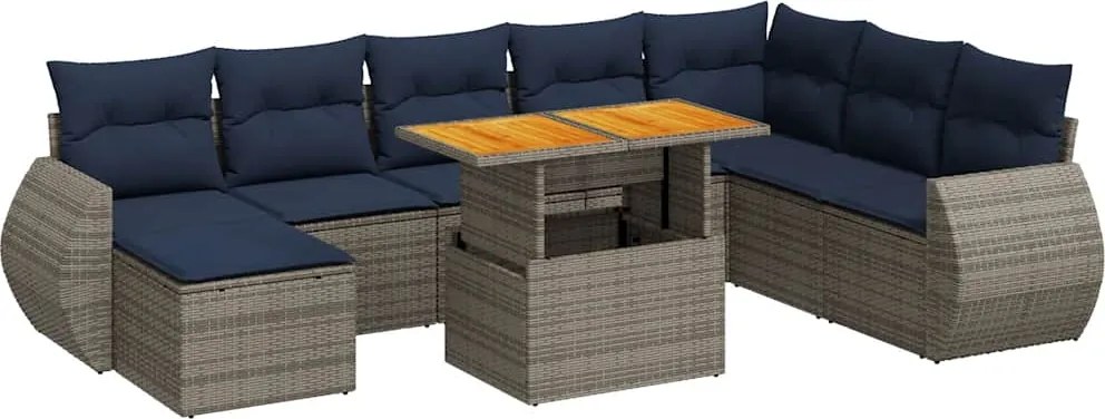 vidaXL 9 részes szürke polyrattan kerti ülőgarnitúra párnákkal
