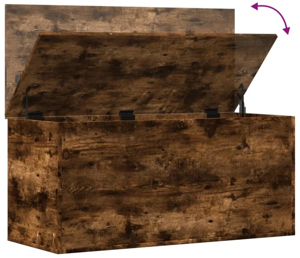 füstös tölgy színű szerelt fa tárolóláda 100x42x46 cm