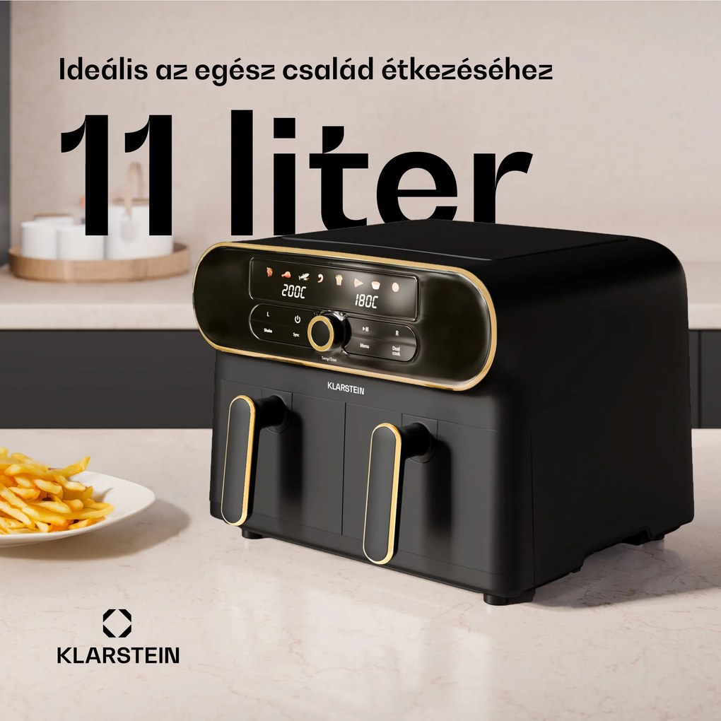 Klarstein AuraAir Color Touch forrólevegős fritőz, 10 l, 1700 W, 80 - 200 °C, 8 program
