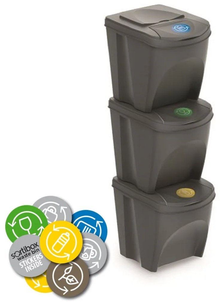 PROSPERPLAST SORTIBOX hulladékgyűjtő tartályok készlete, 3x25l