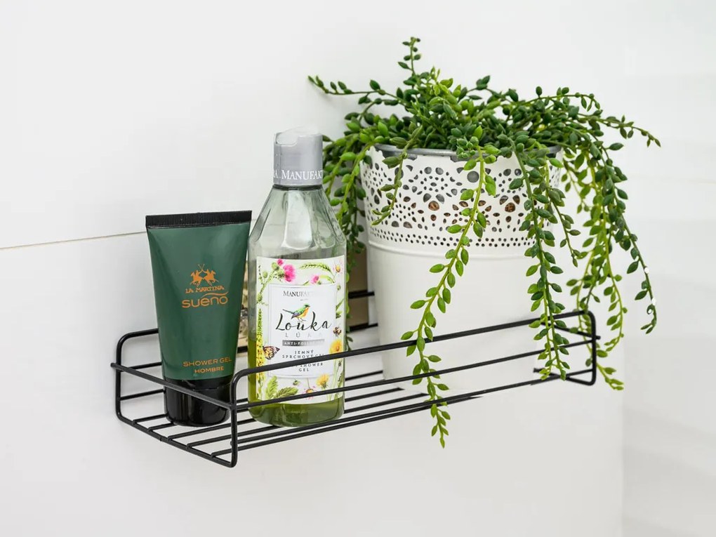 Fúrás nélküli fürdőszobai polc VIENTO, fekete