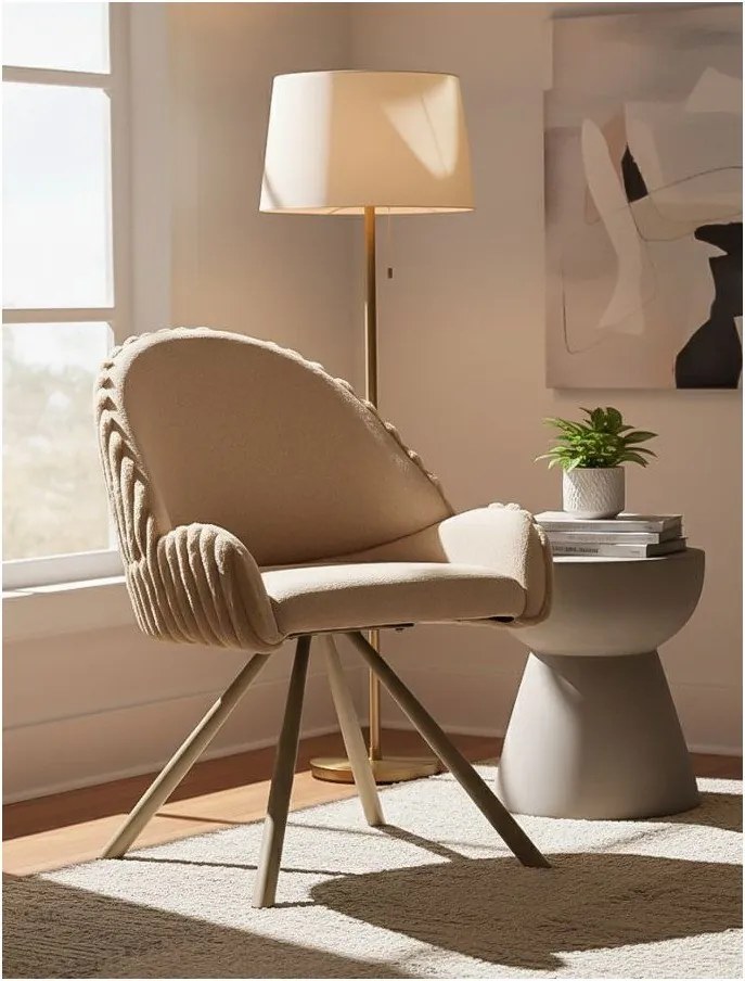 Krémszínű kárpitozott karfás étkezőfotel szett 2 db-os Stockholm – Mauro Ferretti