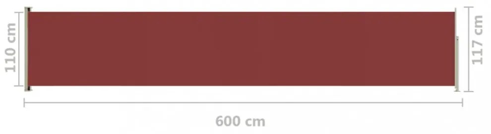 piros behúzható oldalsó terasznapellenző 117 x 600 cm