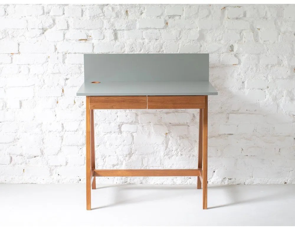 Luka Oak szürke íróasztal kőrisfa lábakkal, hossz 85 cm - Ragaba