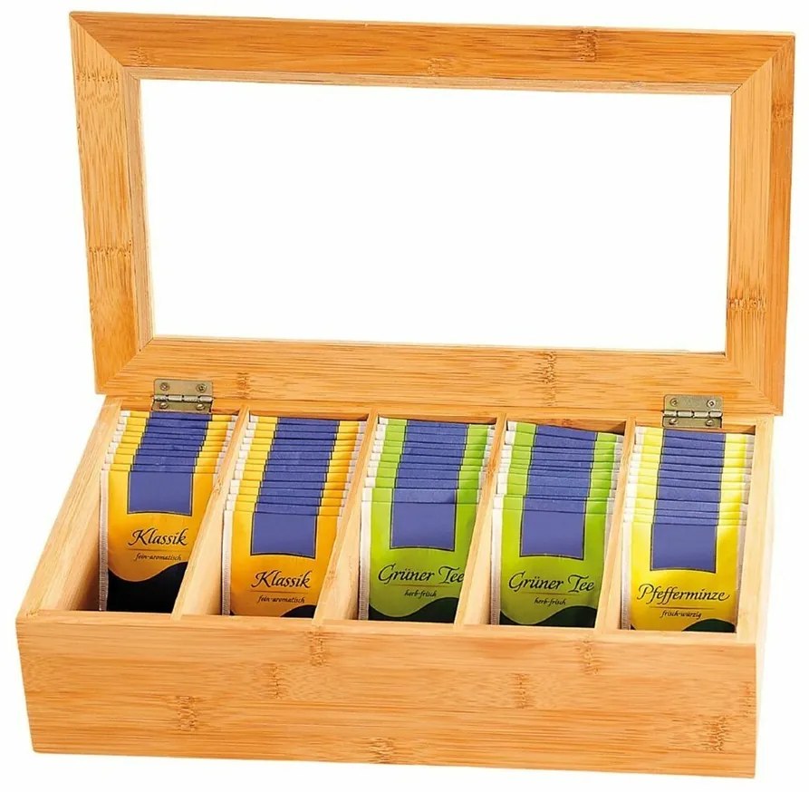 Kesper 58900 Bambusz tea tároló, 5 rekesz, 36 x 20x 9 cm