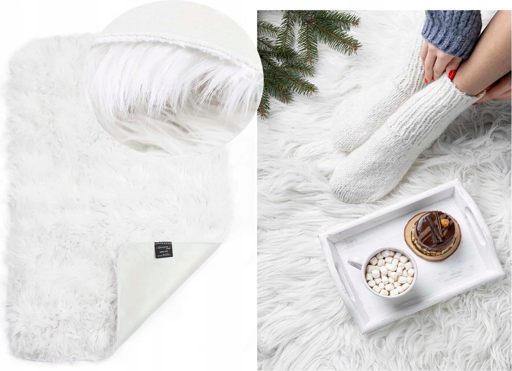 Szőnyeg Műbőr Bárány Fehér Szőrme Plüss Szőnyeg 60x90cm