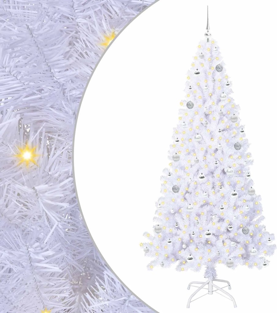 vidaXL Mű karácsonyfa 300 LED-del állvánnyal Fehér 210 cm PVC és Acél