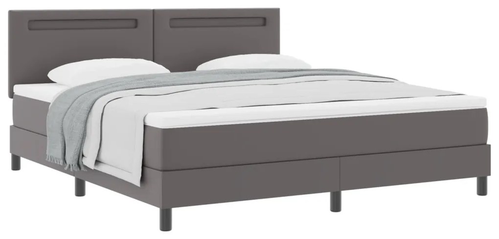 Boxspring ágy szürke színben, szuper king méret, műbőr