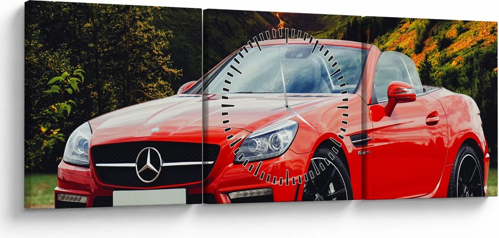 Kép - piros Mercedes (órával) (90x30 cm)