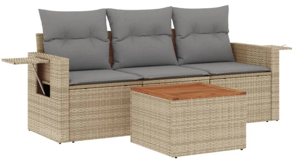 4 részes vegyes bézs polyrattan kerti ülőgarnitúra párnákkal