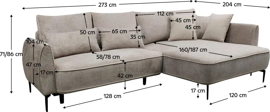 Sarokkanapé, szürkésbézs Taupe, jobbos, MURIEL ROH