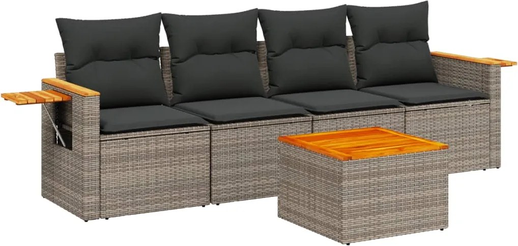 vidaXL 5 részes szürke polyrattan kerti ülőgarnitúra párnákkal