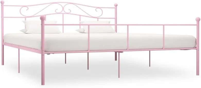 Rózsaszín fém ágykeret 180 x 200 cm