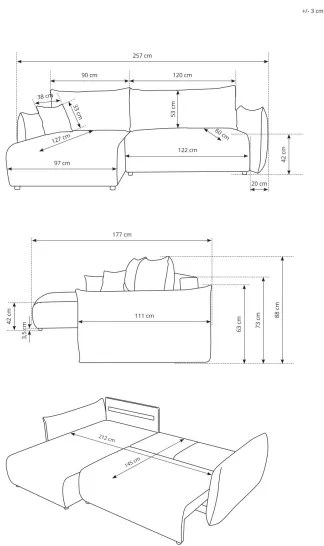 Univerzális ággyá alakítható L alakú sarokülőgarnitúra tárolórekesszel FRIDA barna