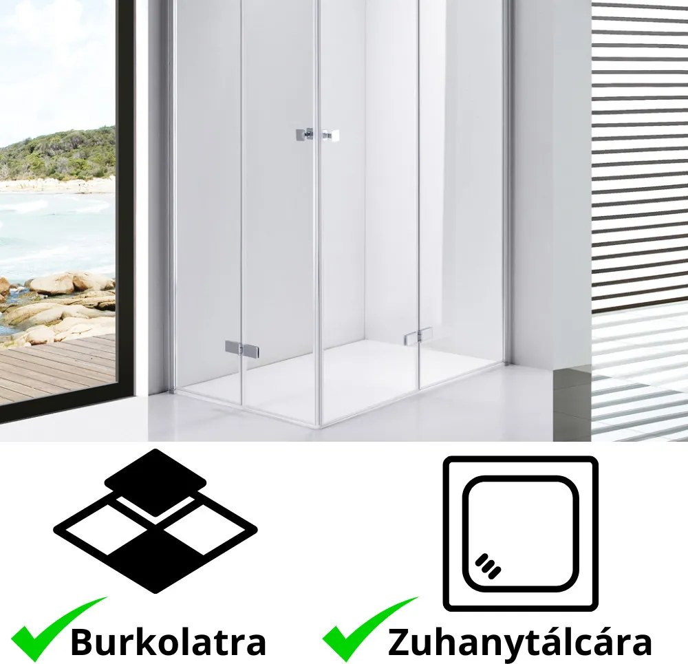 Stuxi Verona Duo 120x110 aszimmetrikus két csuklóajtós zuhanykabin 6 mm vízlepergető üveggel, króm