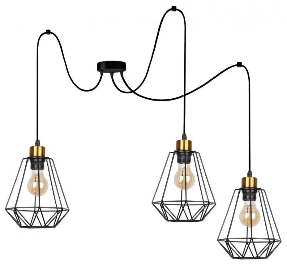 Csillár zsinóron PRIMO 3xE27/60W/230V pók fekete/arany
