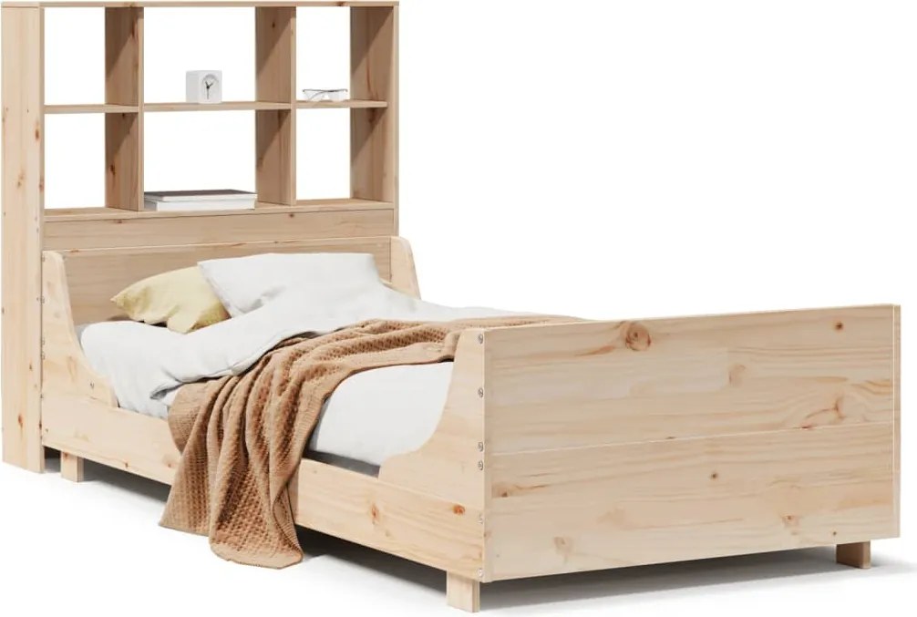 vidaXL tömör fa könyvespolcos ágy matrac nélkül 90 x 200 cm