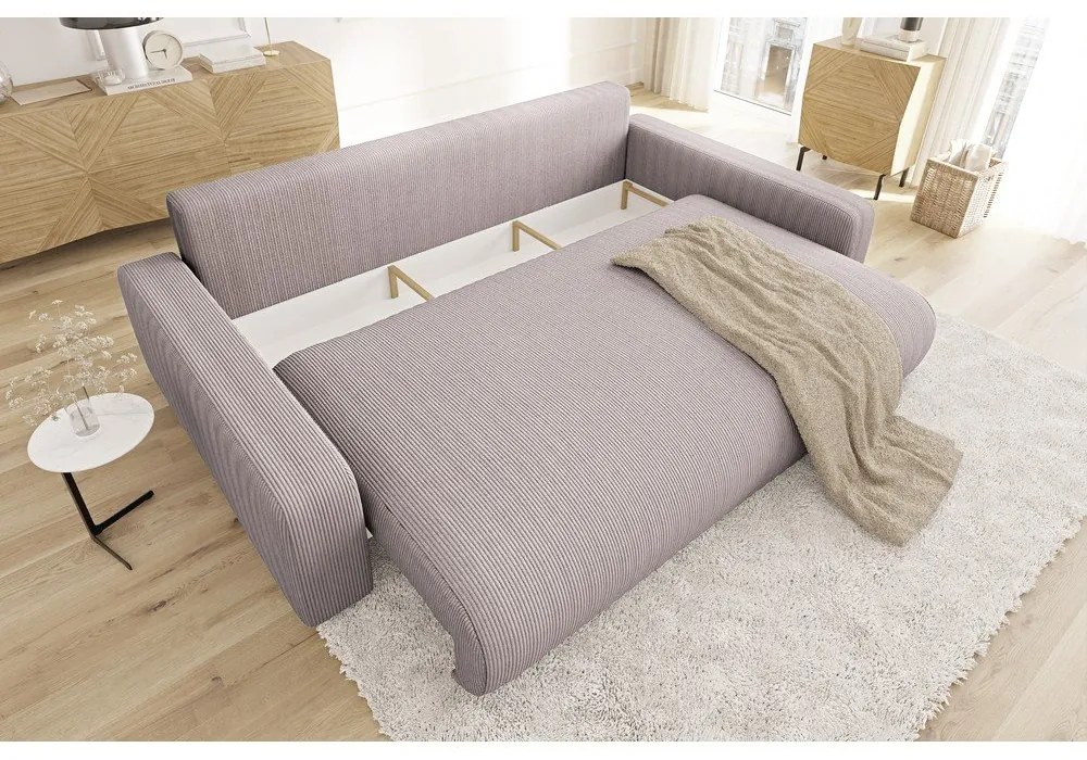 Világos rózsaszín kordbársony kinyitható tárolóhelyes kanapé 234 cm Sara – Ropez