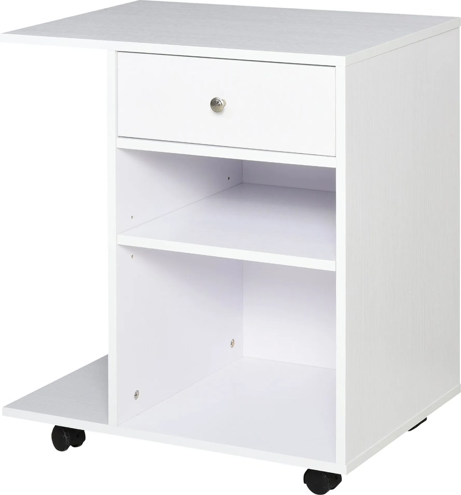 Vinsetto Multifunkcionális Irodai Nyomtatószekrény Kerekekkel, 2 Rekesszel, Fiókkal és CPU Tartóval, Állítható Polccal, 60x40x68.5 cm, Fehér Facsíkos