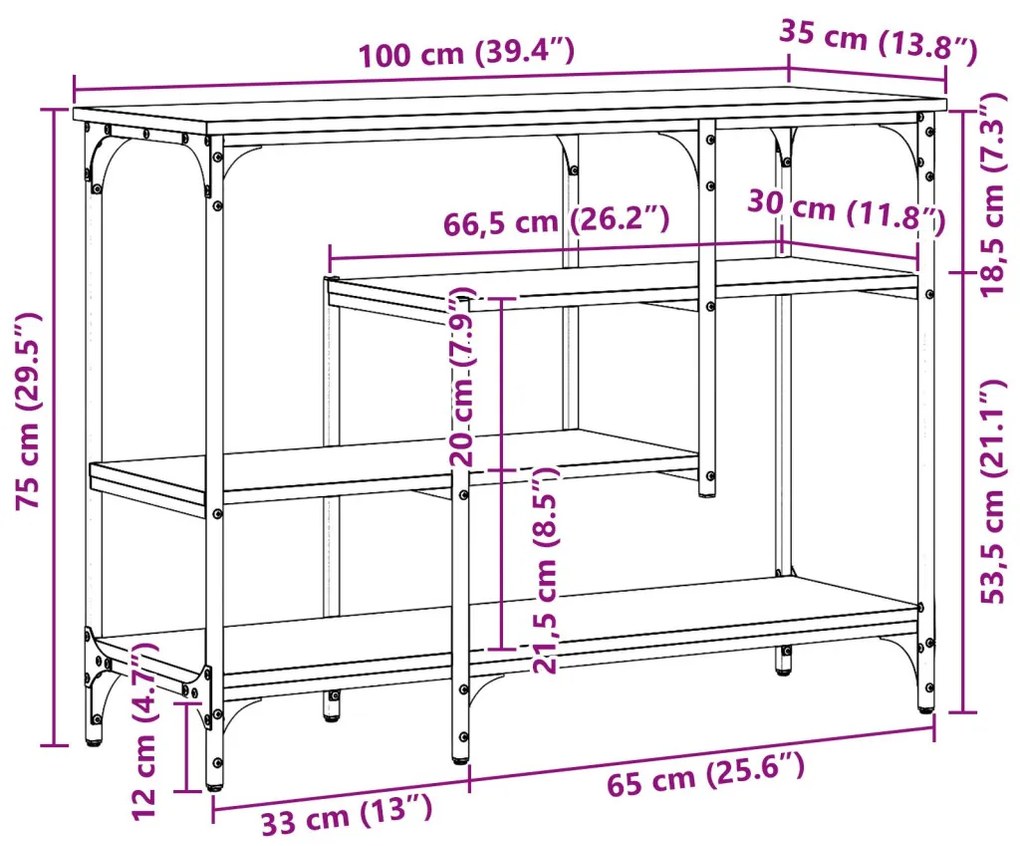Konzolasztal Régi Fa 100x35x75 cm Mérnöki Fa és Acél