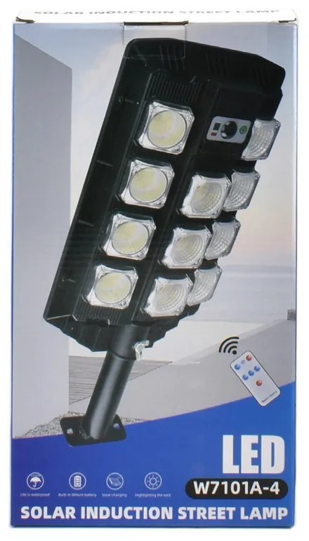 Erős 180W Nagy Fényű 286LED SMD Fehér Fényű Napelemes Világítás Mozgásérzékelővel és Távirányítóval W7101A-4 – fekete