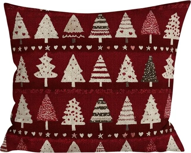 Pamut párnahuzat BURGUNDY TREES 45x45 cm, borvörös