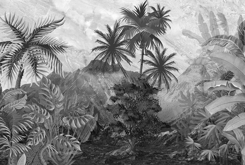 Vinyl flizelin tapéta nappaliba fekete-fehér dzsungel wz1 368x248cm