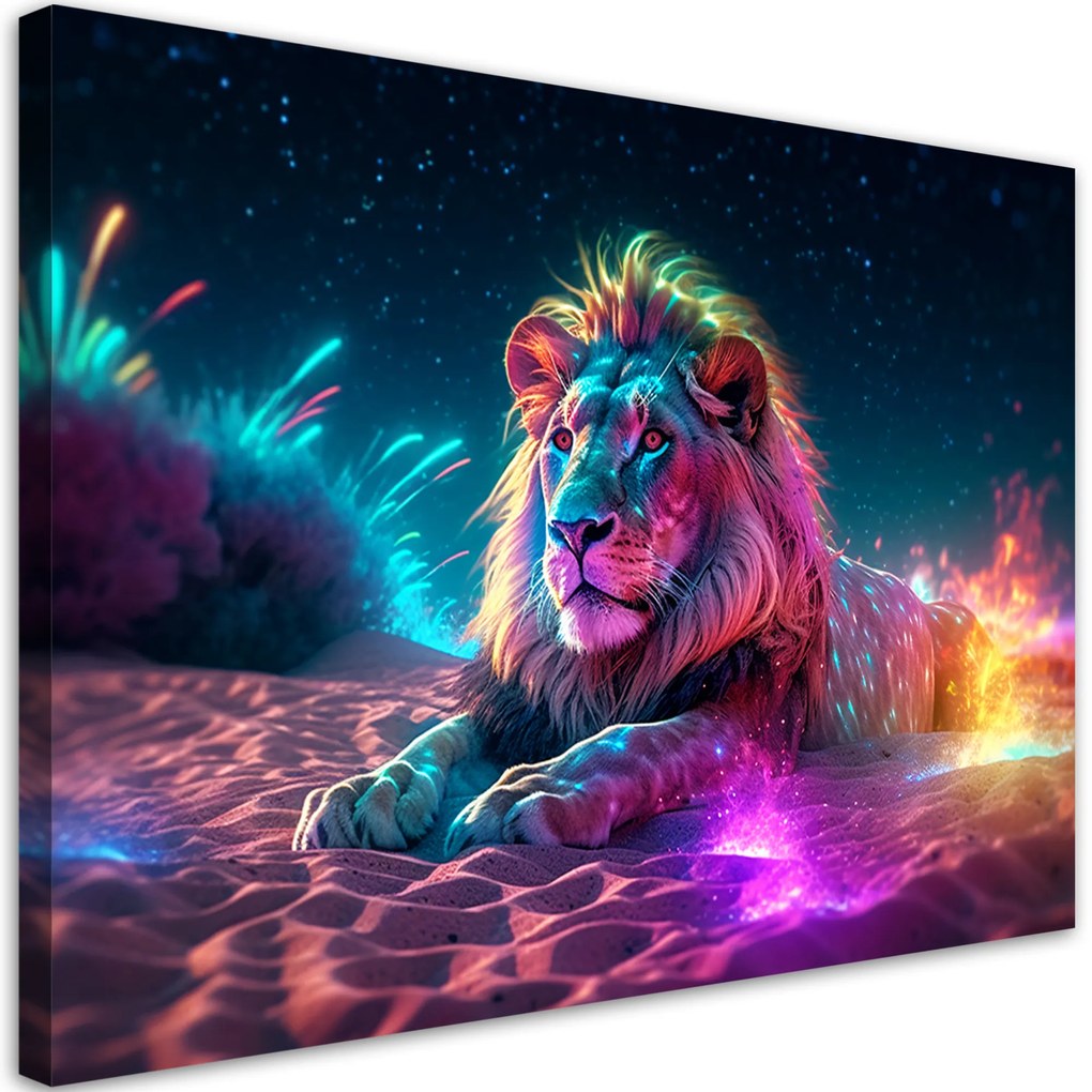 Gario Vászonkép Éjszakai égbolt és oroszlán Méret: 120 x 80 cm