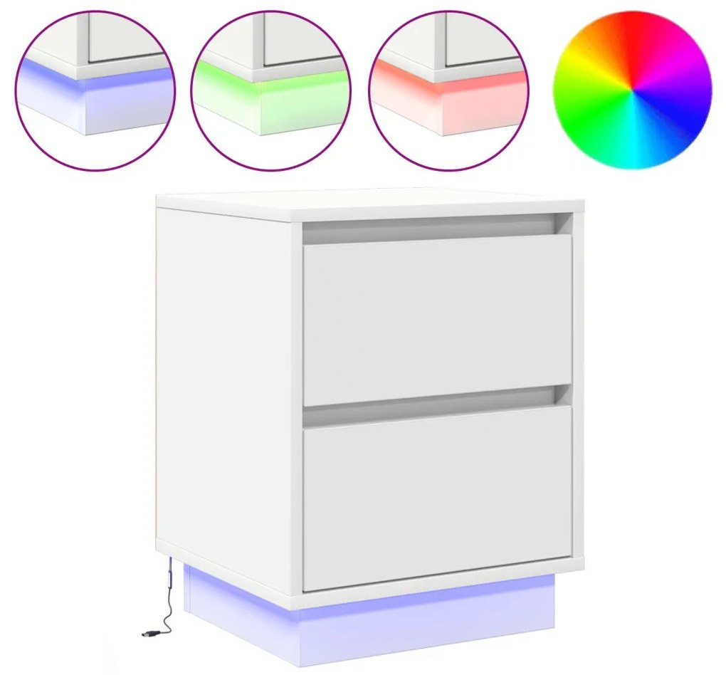 Éjjeli Szekrények LED Fényekkel 2 db Fehér 39x34,5x50 cm