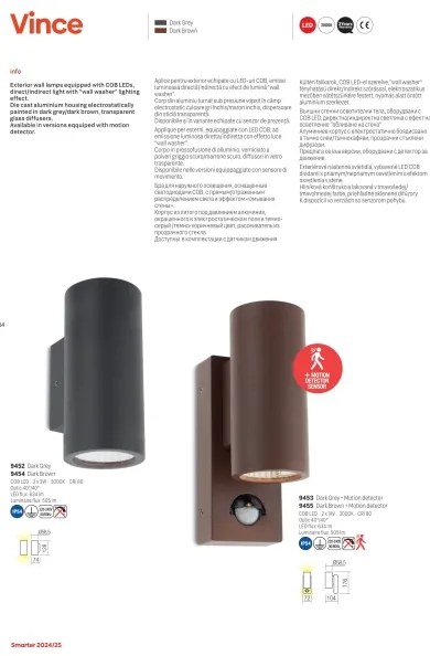 Redo 9453-LED Kültéri fali lámpatest mozgásérzékelővel VINCE 2xLED/3W/230V IP54 antracit