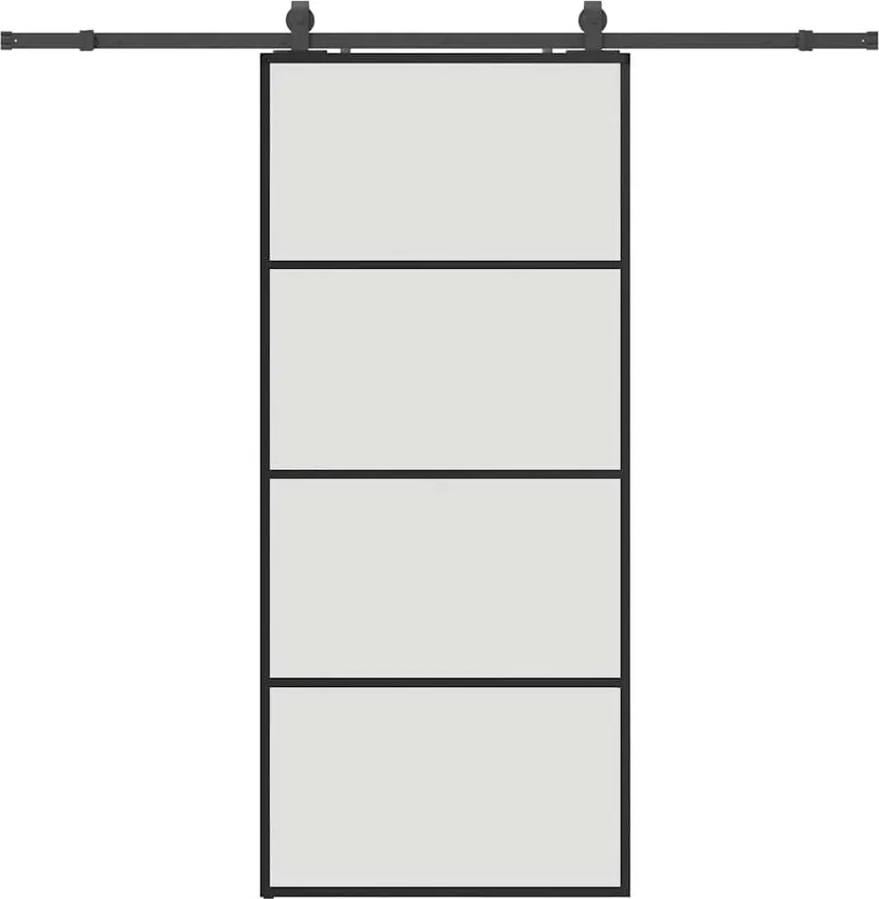 vidaXL fekete ESG üveg tolóajtó fémszerelvény-szettel 90x205 cm
