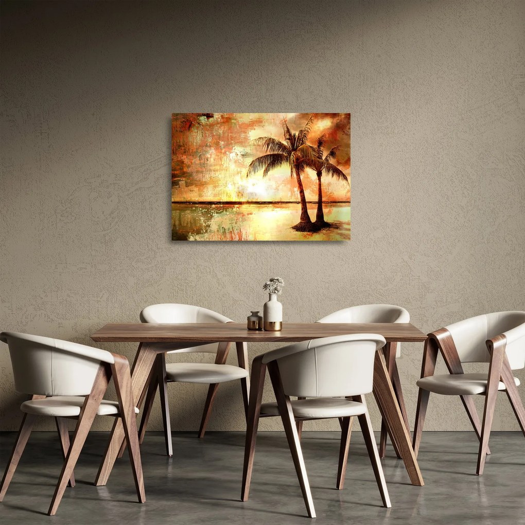 Kép - pálmafák a tengerparton (üvegen) (70x50 cm)
