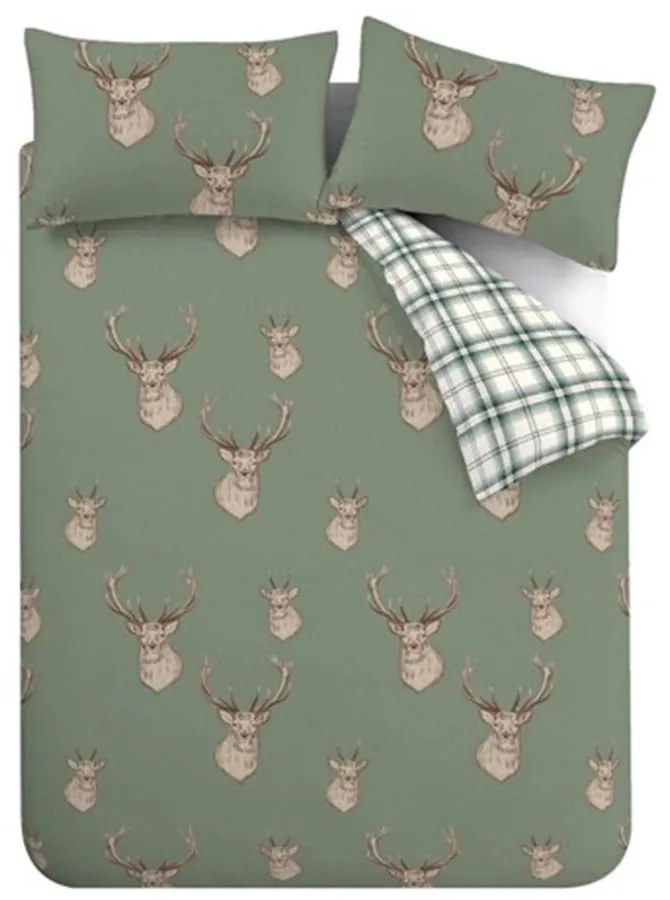 Zöld kétszemélyes ágyneműhuzat 200x200 cm Stag Check – Catherine Lansfield