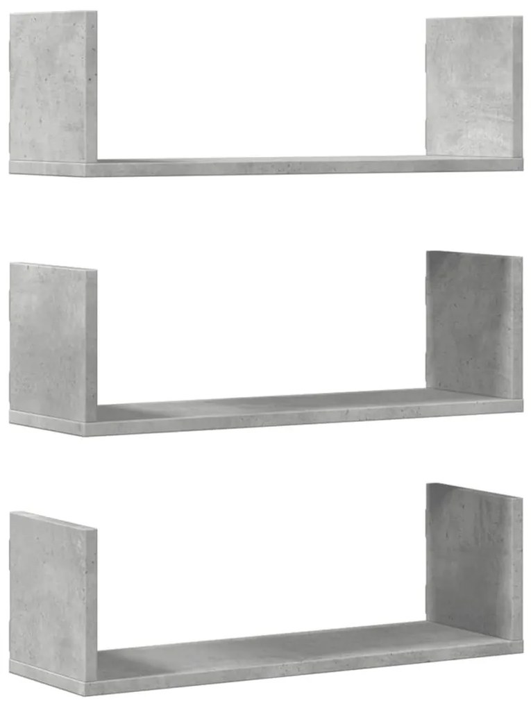 3 db betonszürke szerelt fa fali polc 58 x 18 x 18 cm