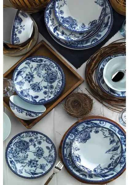 24 darabos étkészlet fehér/kék/porcelán