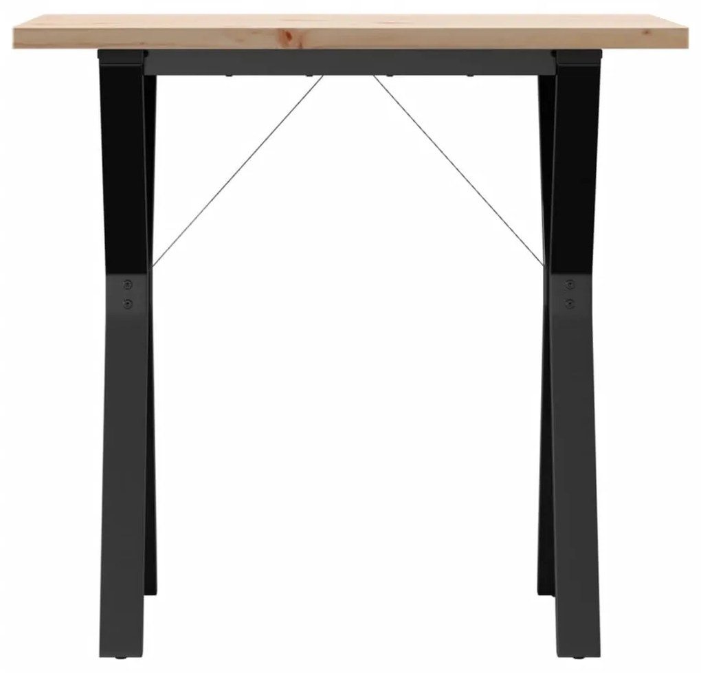 tömör fenyőfa és öntöttvas étkezőasztal Y-vázzal 80x50x75,5 cm