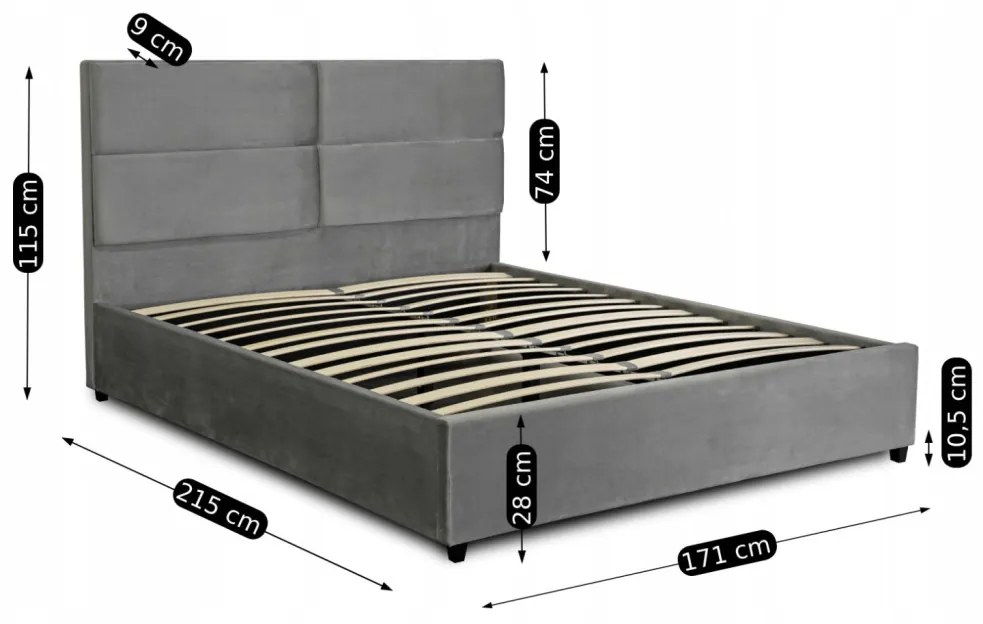 Szürke Bársony Franciaágy. 160x200 TULSA