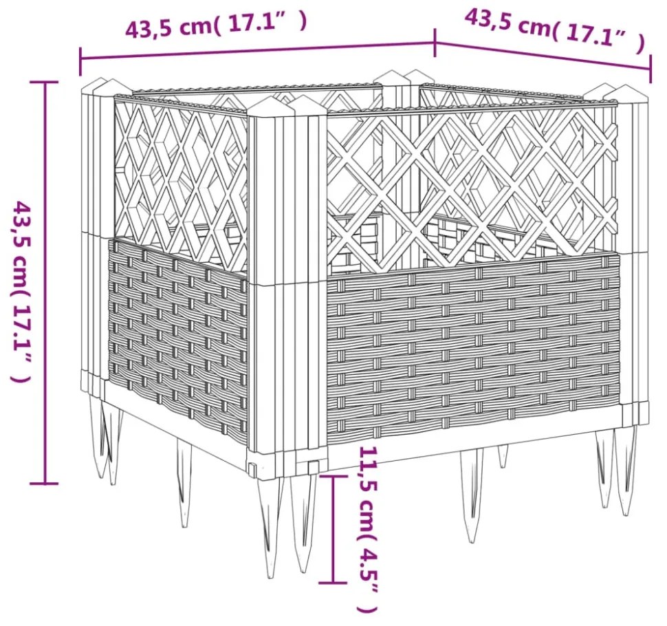 szürke PP kerti virágláda cövekekkel 43,5 x 43,5 x 43,5 cm