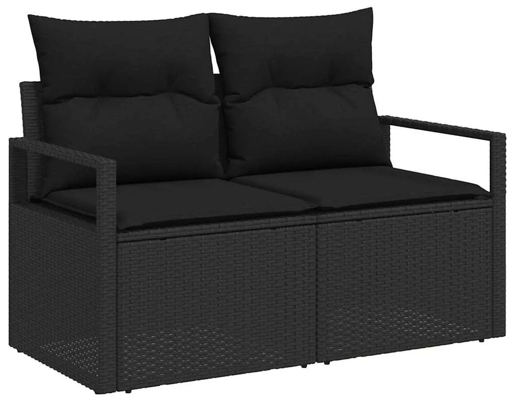 Kerti Kanapé Szett 7 pcs Fekete Poli rattan, porfestett acél