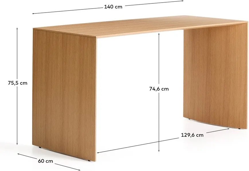 Íróasztal tölgyfa dekorral 60x140 cm Litto – Kave Home