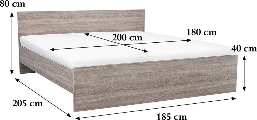 Miami franciaágy ágyneműtartó nélkül 180x200 cm yorki tölgy-yorki tölgy