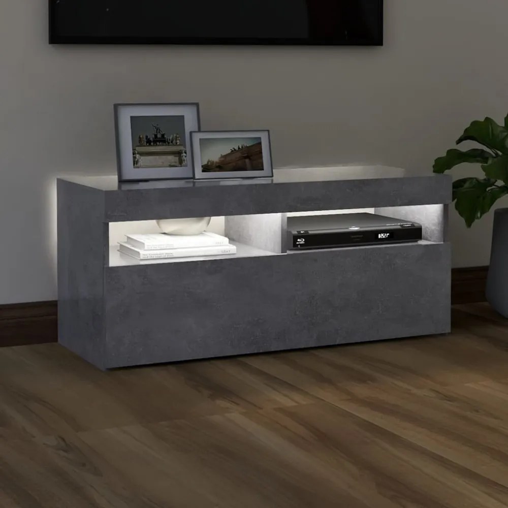 betonszürke TV-szekrény LED-világítással 90 x 35 x 40 cm