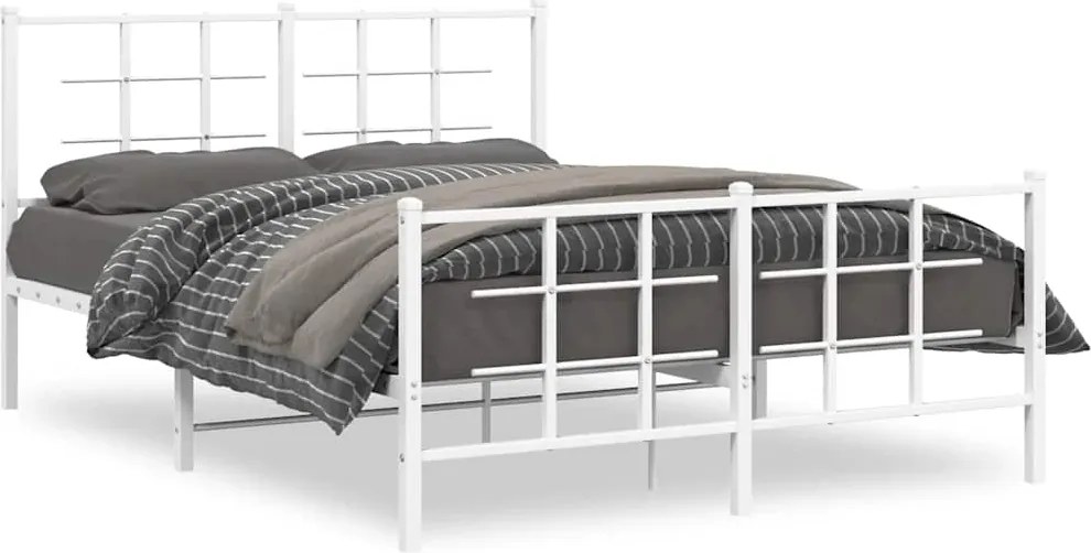 vidaXL fehér fém ágykeret fej- és lábtámlával 135x190 cm