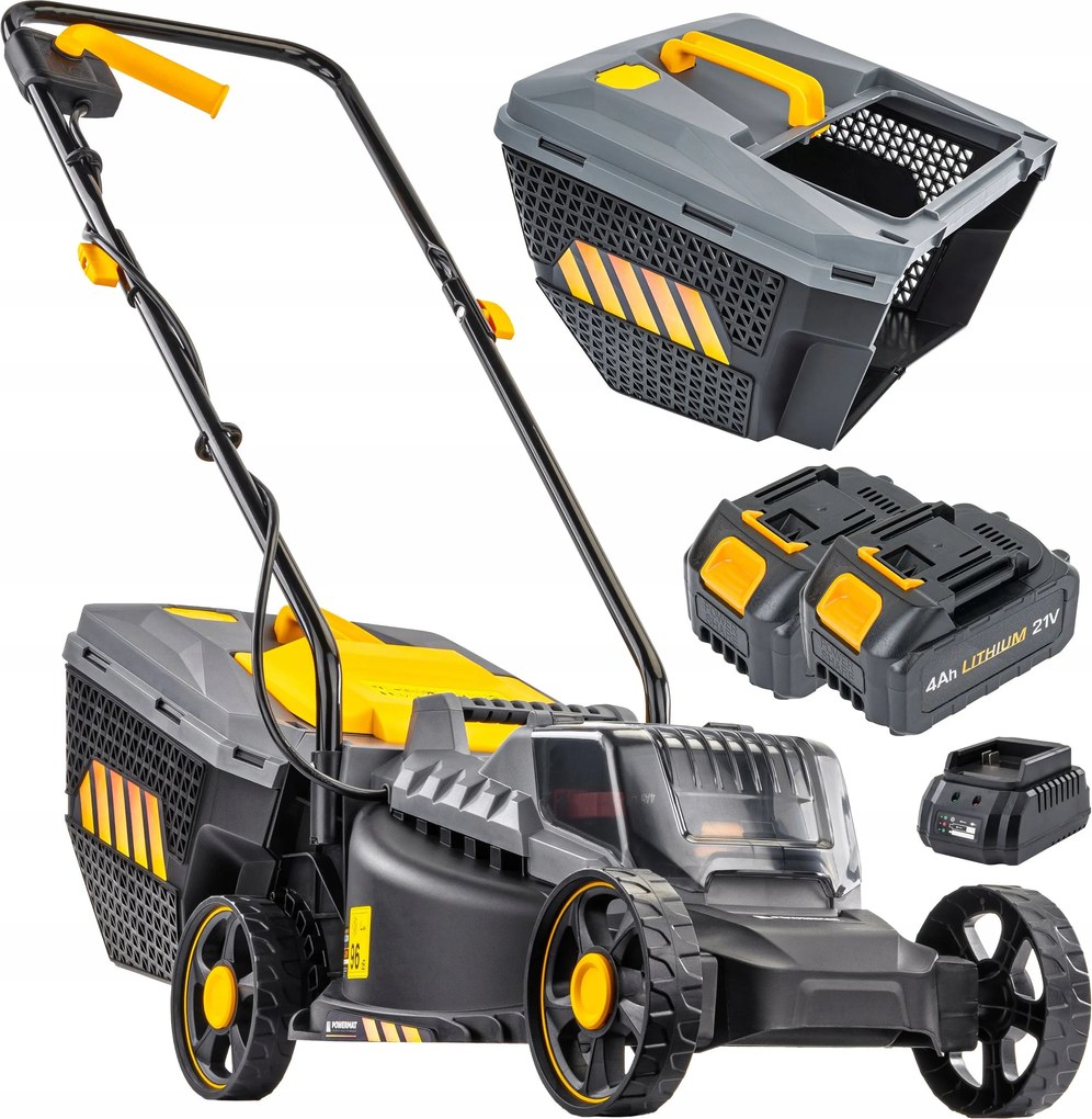 Akkumulátoros Fűnyíró 21V 4AH Akkumulátor Töltő 2X Akkumulátor Erős Kosár 30L