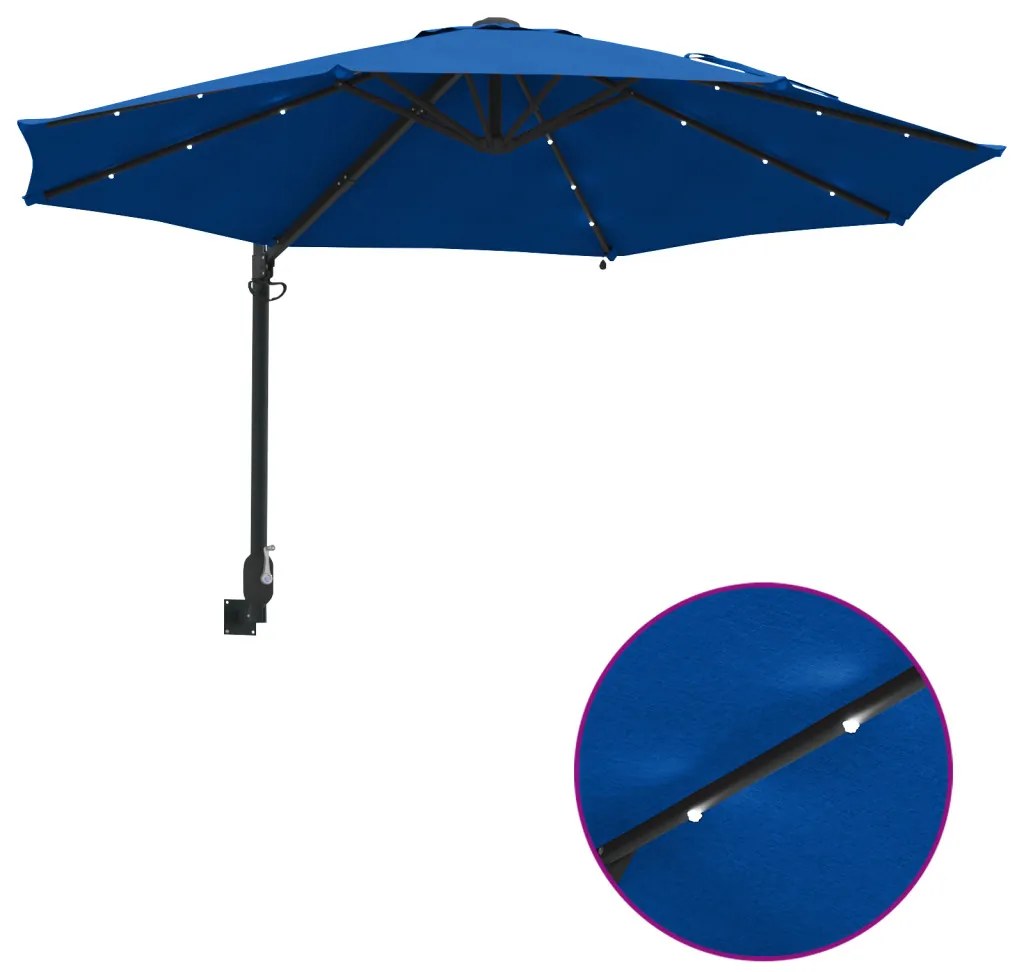 Falra szerelhető kerti napernyő LED-del Azúrkék 248 cm